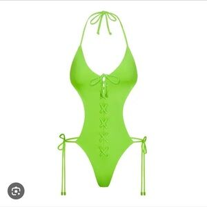 SKIMS Vibrant Green Lace-Up One Piece